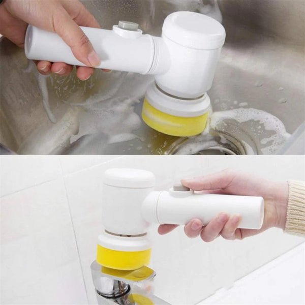 Magic electric cleaning brush with five interchangeable cleaning heads