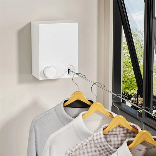 Wall-mounted retractable clothesline extending to 4.2 metres