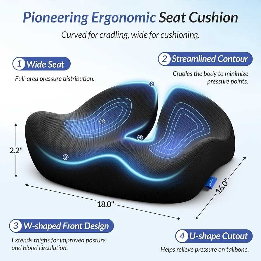 Ergonomic Memory Foam Seat Cushion – For Office Chairs & Car Seats