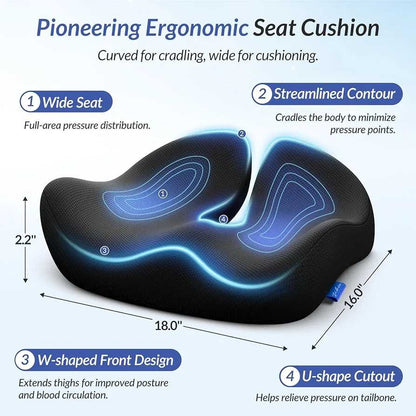 Ergonomic Memory Foam Seat Cushion – For Office Chairs & Car Seats