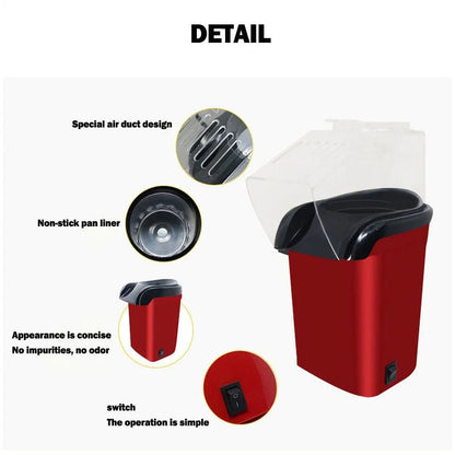 Mini Popcorn Machine – Oil-Free Hot Air Popcorn Maker for Movie Nights
